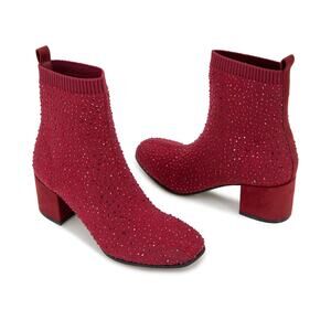 NWT Kenneth Cole Reaction RIDA STRETCH JEWEL BRICK Red Ankle Bootie 6.5M Winter